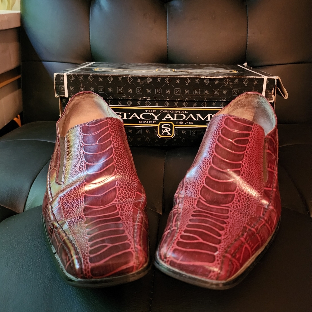 Stacy Adams leather Teague loafers crocodile maroon burgundy 24599 men 12 M
